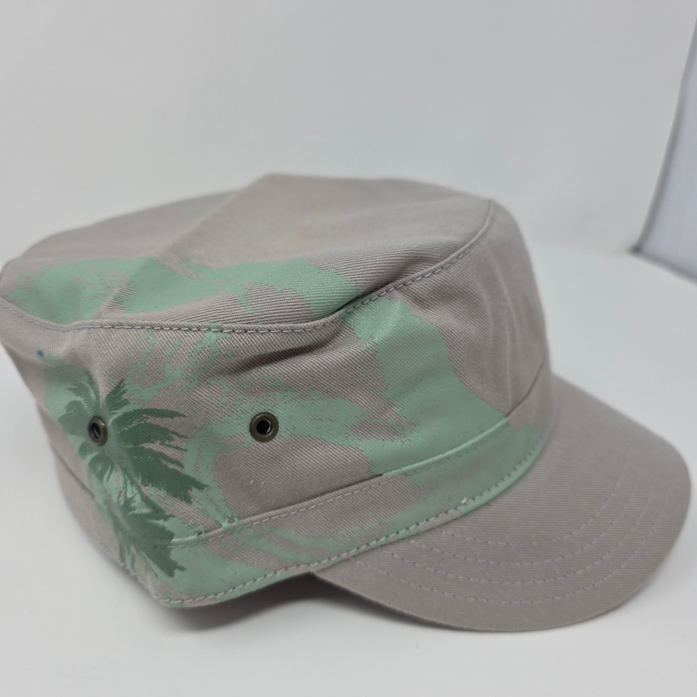 Cadet Cap Size 59 Palm Tree Print Cotton Twill Military Style Gray Gorpcore